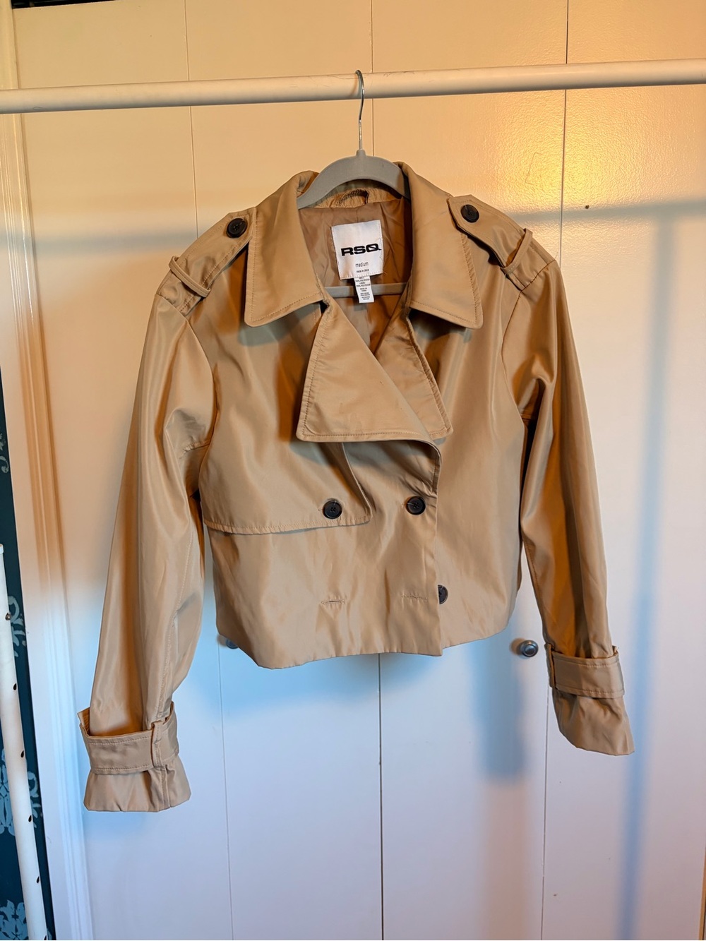 RSQ Tan Cropped Trench Jacket Size Medium Double Breasted